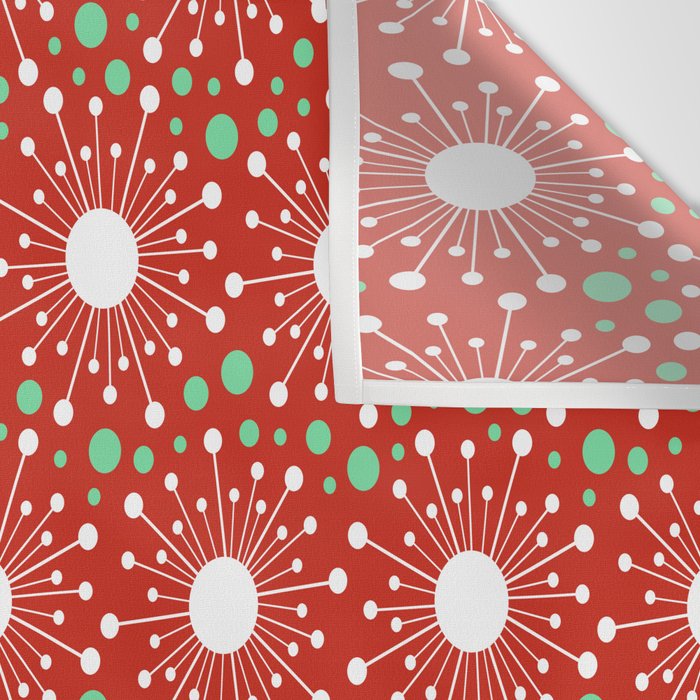 Christmas Holiday MidCentury Modern Atomic Snowflakes in Red Green and White Wall Tapestry Gallery Image 3