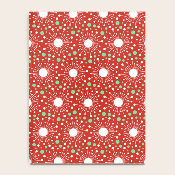 Christmas Holiday MidCentury Modern Atomic Snowflakes in Red Green and White Notebook Gallery Image 4