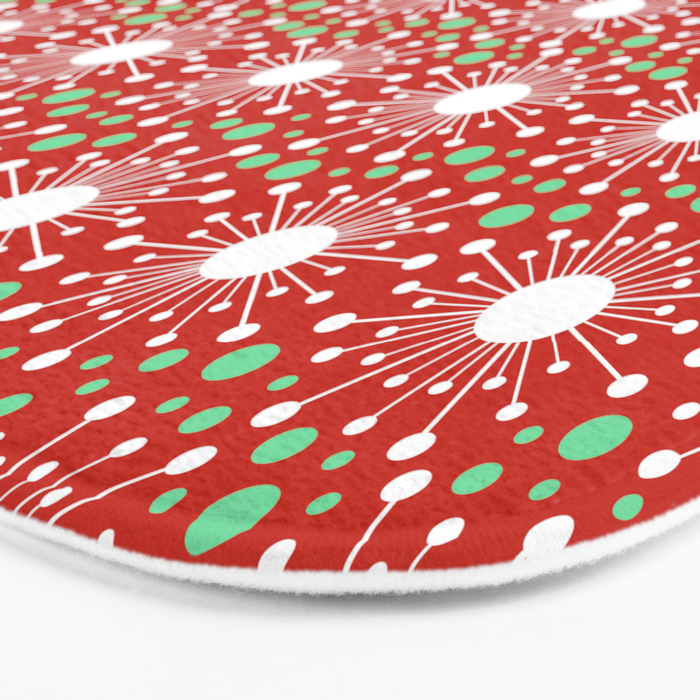Christmas Holiday MidCentury Modern Atomic Snowflakes in Red Green and White Bath Mat Gallery Image 3