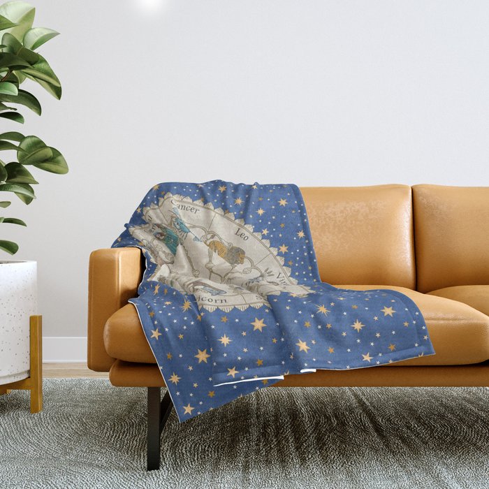 Vintage Astrology Zodiac Wheel Throw Blanket Gallery Image 1