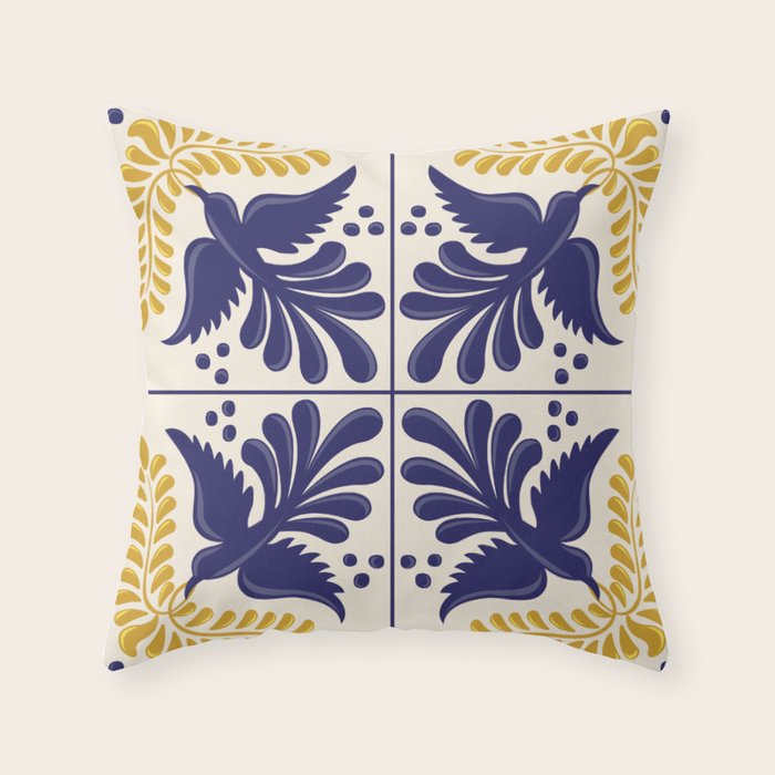 Mexican Talavera with Birds Throw Pillow Gallery Image 1