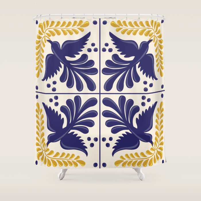 Mexican Talavera with Birds Shower Curtain Gallery Image 1