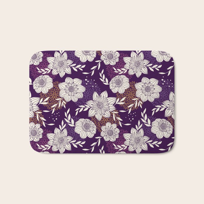 Dahlia Flowers Pattern - Purple and Yellow Bath Mat Gallery Image 1