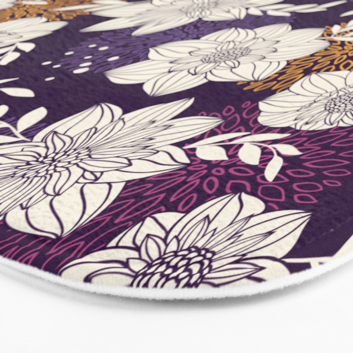 Dahlia Flowers Pattern - Purple and Yellow Bath Mat Gallery Image 3