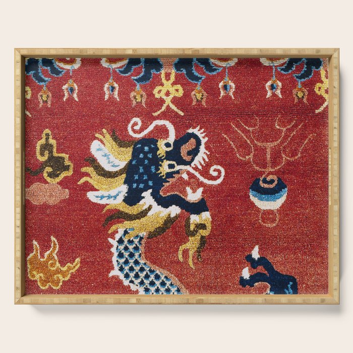 Ningxia Blue Dragon Red Background Rug Print Serving Tray Gallery Image 1