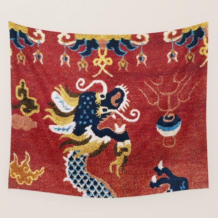 Ningxia Blue Dragon Red Background Rug Print Wall Tapestry Gallery Image 4