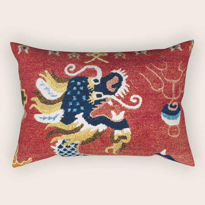 Ningxia Blue Dragon Red Background Rug Print Rectangular Pillow Gallery Image 1