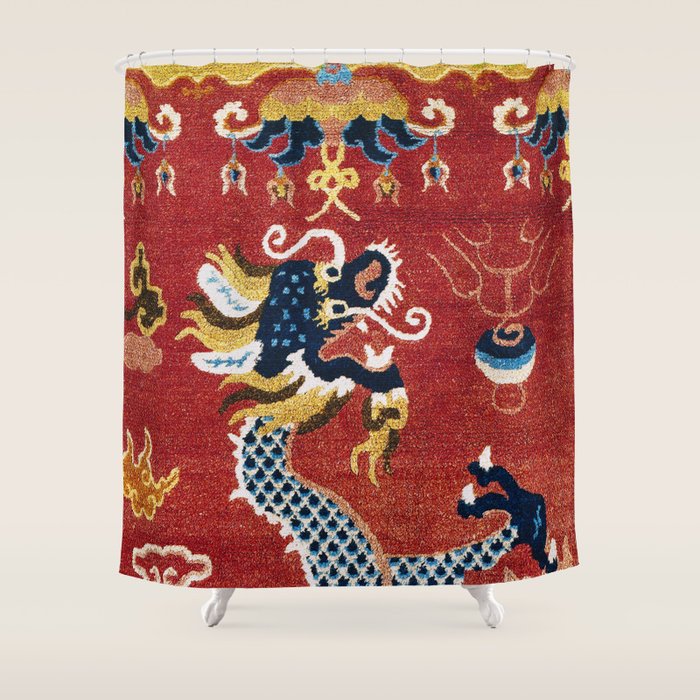 Ningxia Blue Dragon Red Background Rug Print Shower Curtain Gallery Image 1