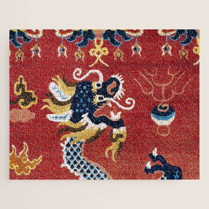 Ningxia Blue Dragon Red Background Rug Print Jigsaw Puzzle Gallery Image 1