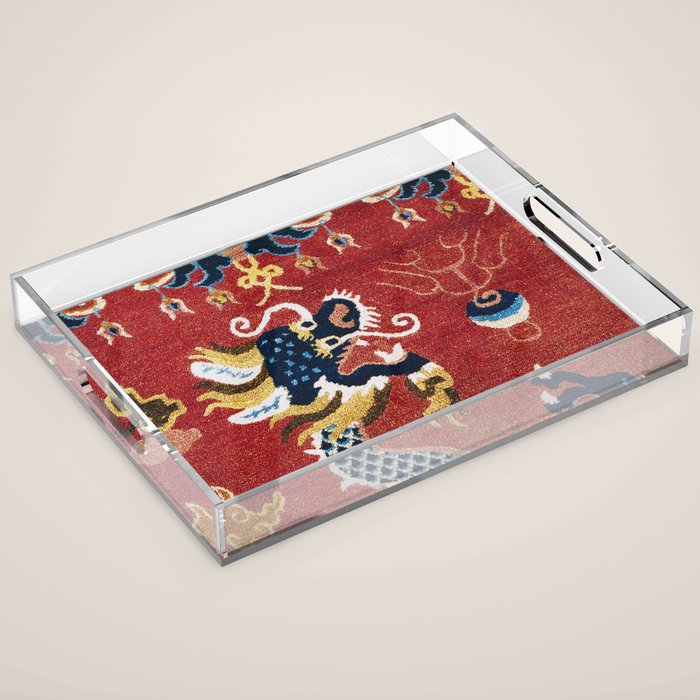 Ningxia Blue Dragon Red Background Rug Print Acrylic Tray Gallery Image 1
