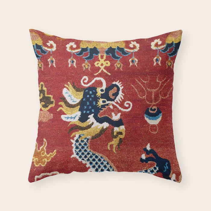 Ningxia Blue Dragon Red Background Rug Print Throw Pillow Gallery Image 6