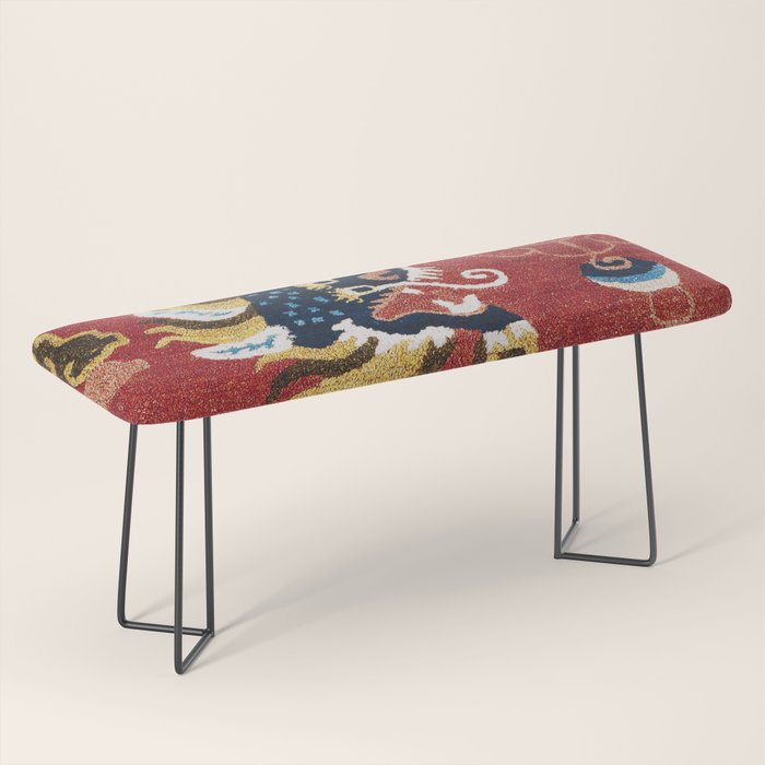 Ningxia Blue Dragon Red Background Rug Print Bench Gallery Image 1