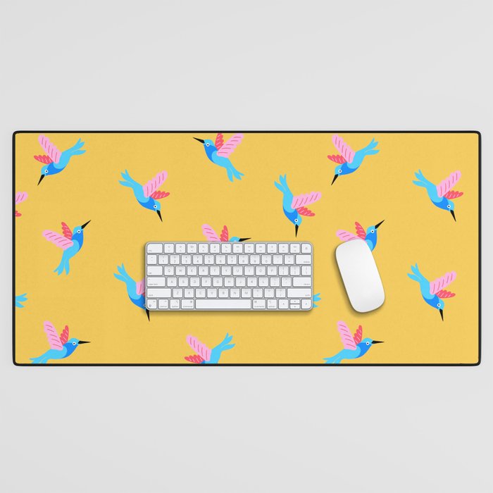 Hummingbirds on Yellow Pattern Desk Mat Gallery Image 1