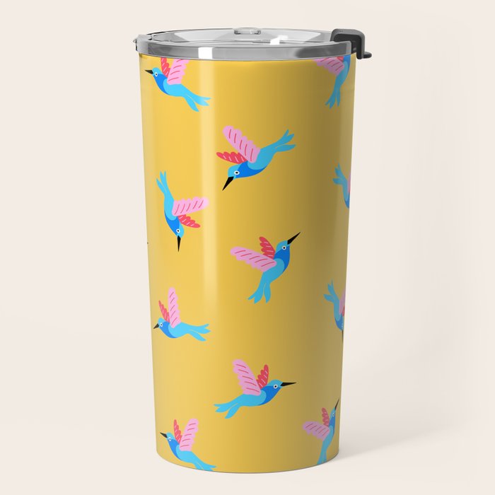 Hummingbirds on Yellow Pattern Travel Mug Gallery Image 2
