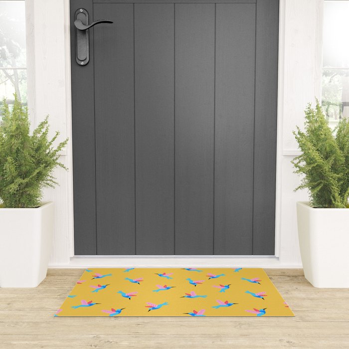 Hummingbirds on Yellow Pattern Welcome Mat Gallery Image 3