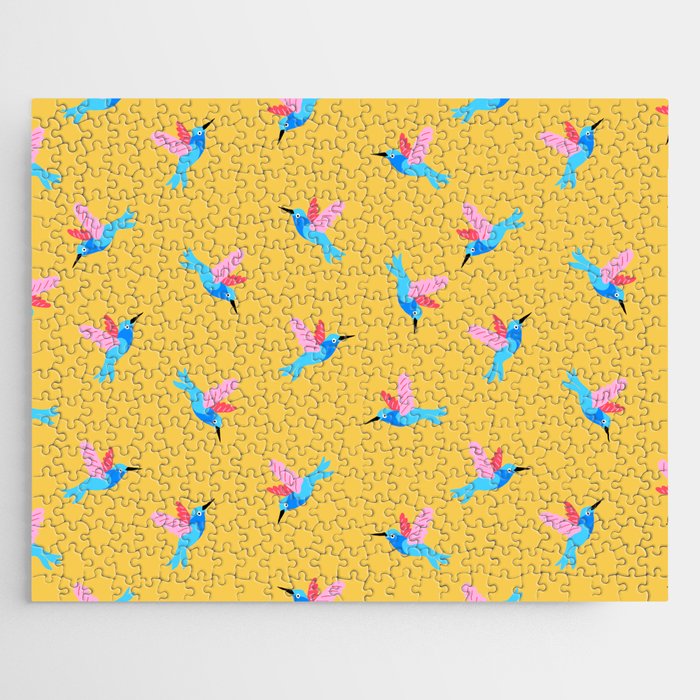 Hummingbirds on Yellow Pattern Jigsaw Puzzle Gallery Image 1