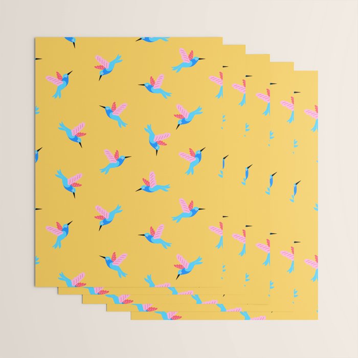 Hummingbirds on Yellow Pattern Wrapping Paper Gallery Image 3