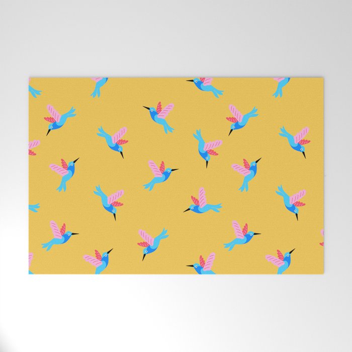 Hummingbirds on Yellow Pattern Welcome Mat Gallery Image 1