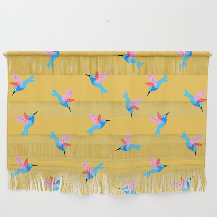 Hummingbirds on Yellow Pattern Wall Hanging Gallery Image 1
