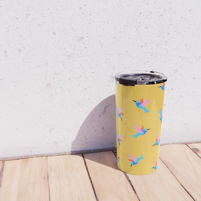 Hummingbirds on Yellow Pattern Travel Mug Gallery Image 4