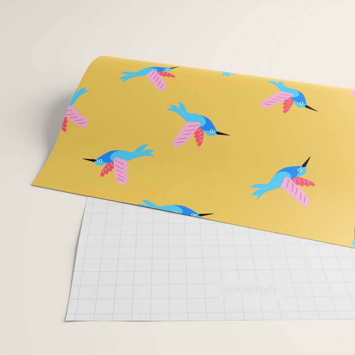 Hummingbirds on Yellow Pattern Wrapping Paper Gallery Image 2