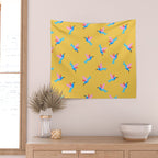 Hummingbirds on Yellow Pattern Wall Tapestry Gallery Image 2