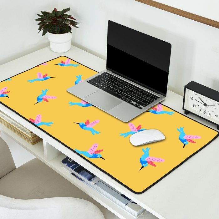 Hummingbirds on Yellow Pattern Desk Mat Gallery Image 2