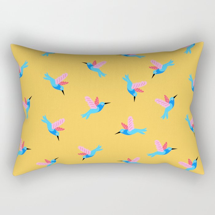 Hummingbirds on Yellow Pattern Rectangular Pillow Gallery Image 2