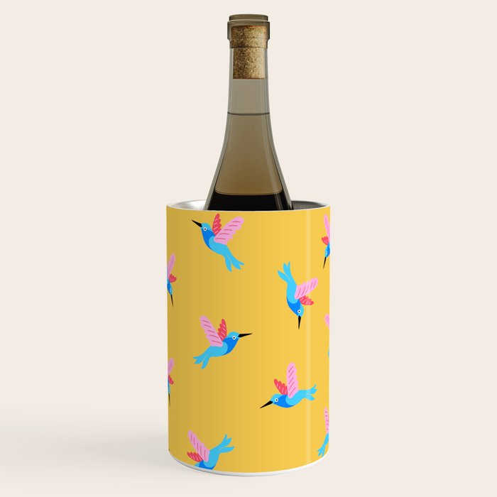 Hummingbirds on Yellow Pattern Wine Chiller Gallery Image 1