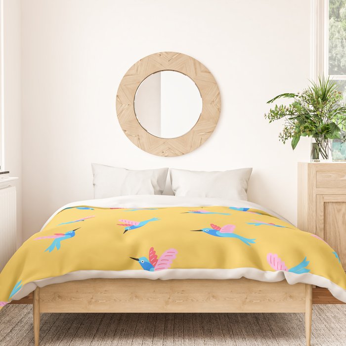 Hummingbirds on Yellow Pattern Duvet Cover Gallery Image 3