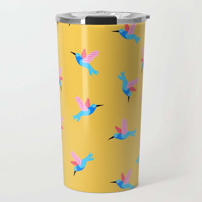 Hummingbirds on Yellow Pattern Travel Mug Gallery Image 1