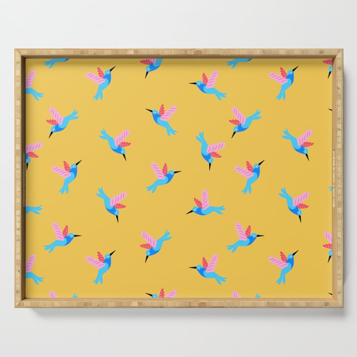 Hummingbirds on Yellow Pattern Serving Tray Gallery Image 1