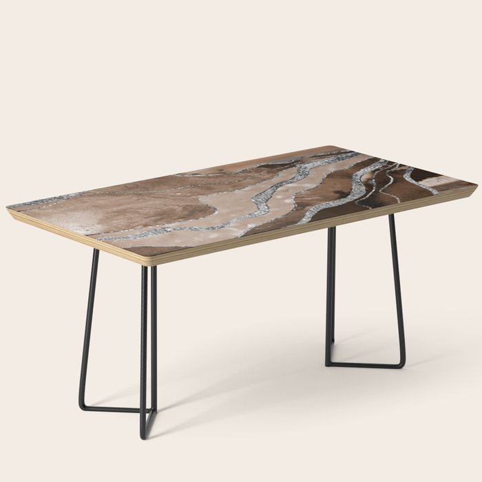 Brown Marble Agate Silver Glitter Glam #1 (Faux Glitter) #decor #art #society6 Coffee Table Gallery Image 1