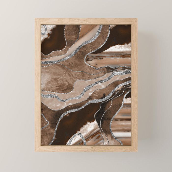 Brown Marble Agate Silver Glitter Glam #1 (Faux Glitter) #decor #art #society6 Mini Art Print Gallery Image 1