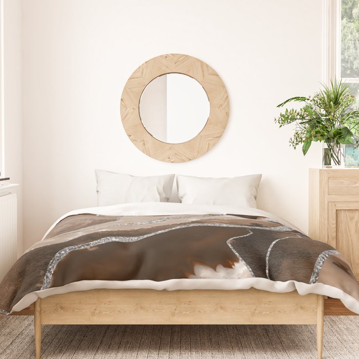 Brown Marble Agate Silver Glitter Glam #1 (Faux Glitter) #decor #art #society6 Duvet Cover Gallery Image 3