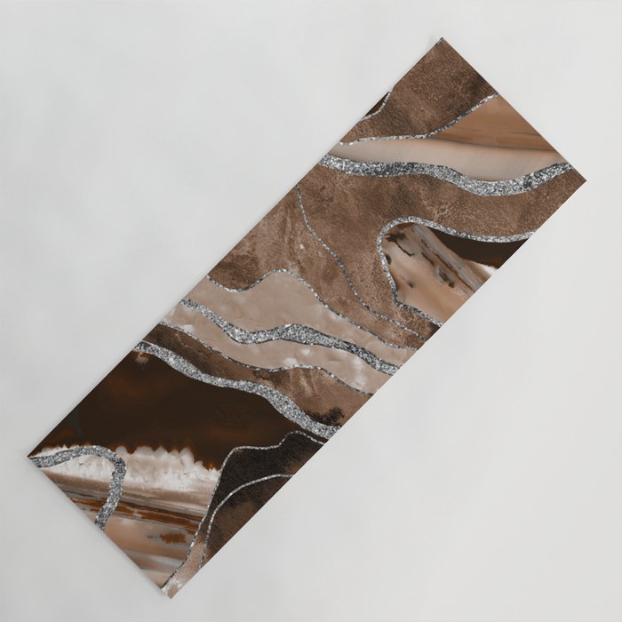Brown Marble Agate Silver Glitter Glam #1 (Faux Glitter) #decor #art #society6 Yoga Mat Gallery Image 1