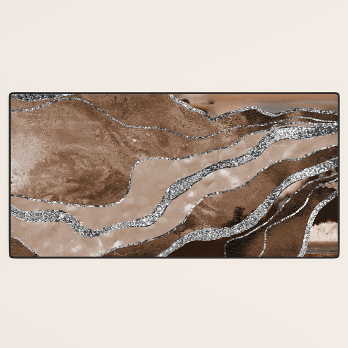 Brown Marble Agate Silver Glitter Glam #1 (Faux Glitter) #decor #art #society6 Desk Mat Gallery Image 3