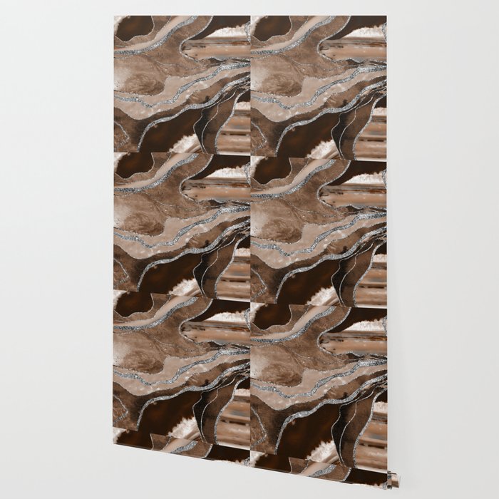Brown Marble Agate Silver Glitter Glam #1 (Faux Glitter) #decor #art #society6 Wallpaper Gallery Image 2