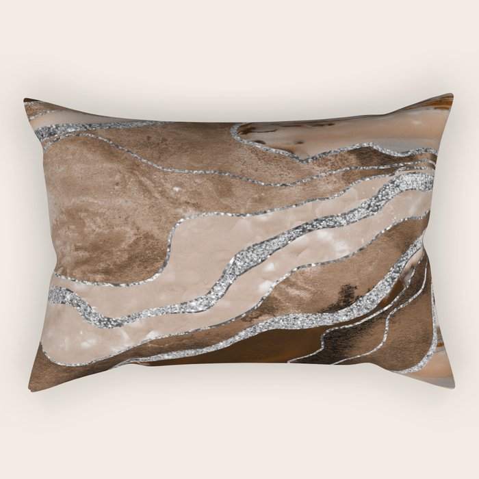 Brown Marble Agate Silver Glitter Glam #1 (Faux Glitter) #decor #art #society6 Rectangular Pillow Gallery Image 2