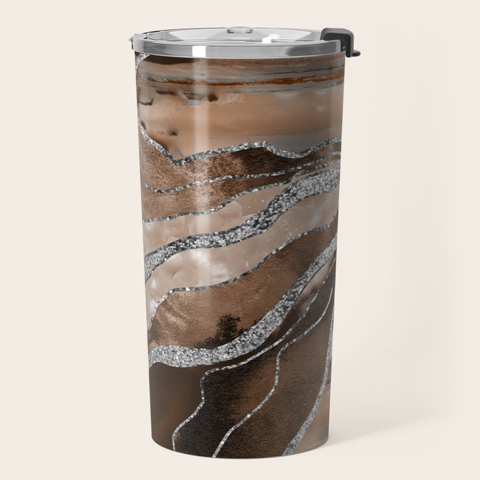 Brown Marble Agate Silver Glitter Glam #1 (Faux Glitter) #decor #art #society6 Travel Mug Gallery Image 2