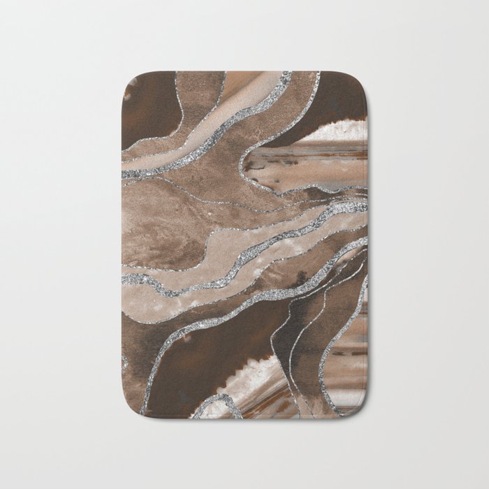 Brown Marble Agate Silver Glitter Glam #1 (Faux Glitter) #decor #art #society6 Bath Mat Gallery Image 1