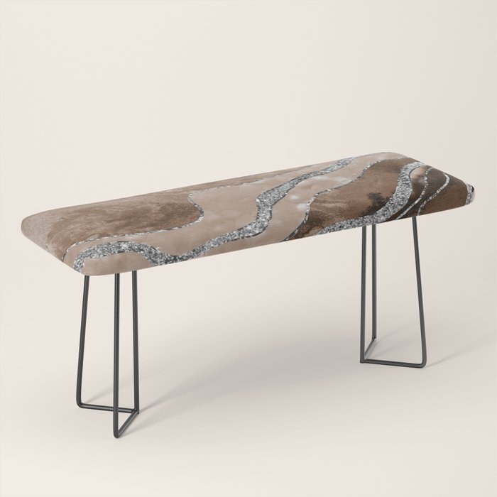 Brown Marble Agate Silver Glitter Glam #1 (Faux Glitter) #decor #art #society6 Bench Gallery Image 1