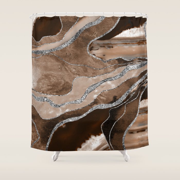 Brown Marble Agate Silver Glitter Glam #1 (Faux Glitter) #decor #art #society6 Shower Curtain Gallery Image 1