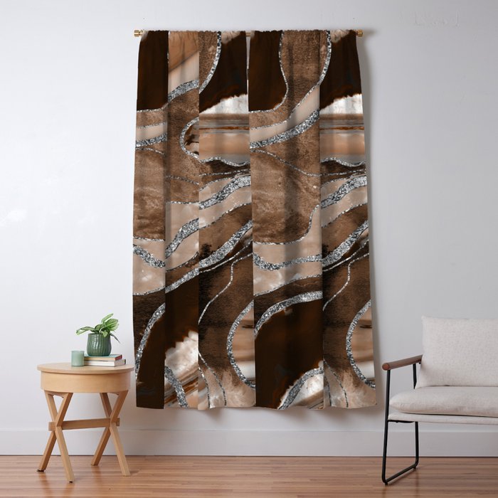 Brown Marble Agate Silver Glitter Glam #1 (Faux Glitter) #decor #art #society6 Window Curtain Gallery Image 5