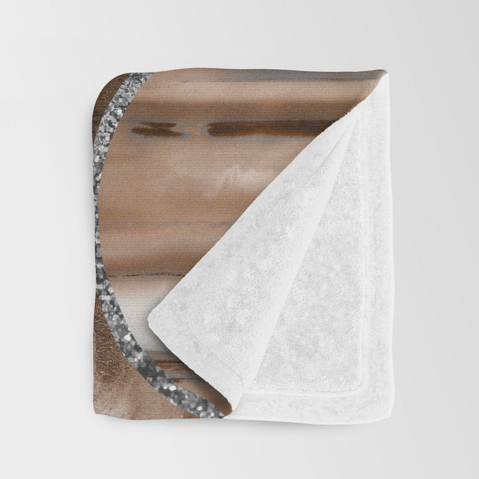 Brown Marble Agate Silver Glitter Glam #1 (Faux Glitter) #decor #art #society6 Throw Blanket Gallery Image 3