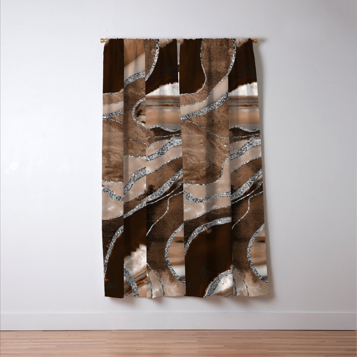 Brown Marble Agate Silver Glitter Glam #1 (Faux Glitter) #decor #art #society6 Window Curtain Gallery Image 3