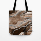 Brown Marble Agate Silver Glitter Glam #1 (Faux Glitter) #decor #art #society6 Tote Bag Gallery Image 1