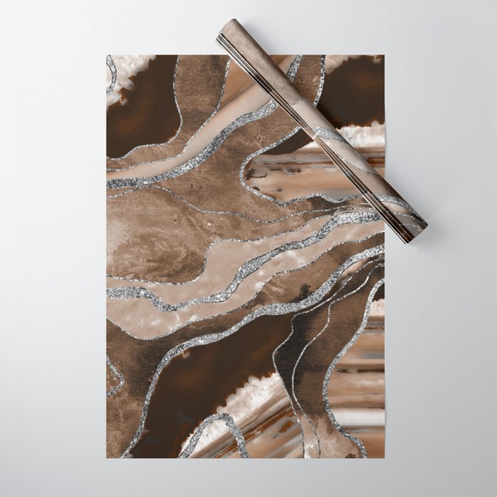 Brown Marble Agate Silver Glitter Glam #1 (Faux Glitter) #decor #art #society6 Wrapping Paper Gallery Image 1