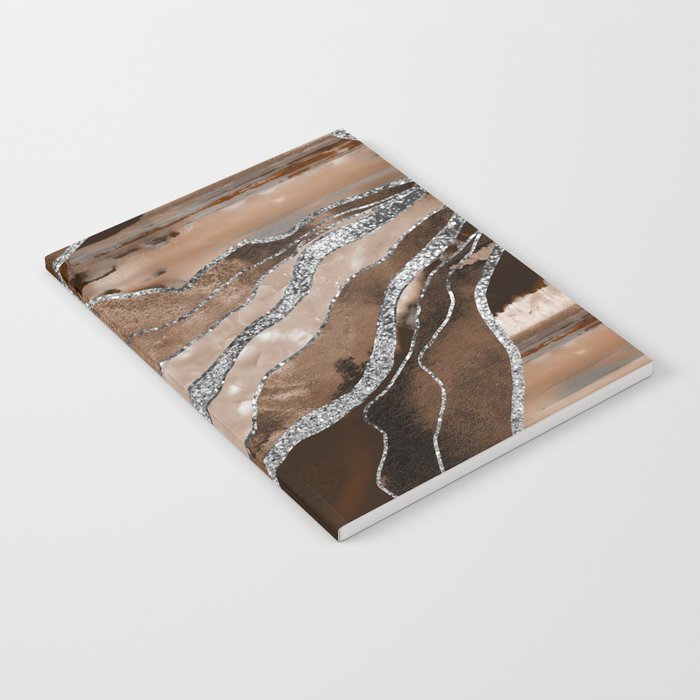 Brown Marble Agate Silver Glitter Glam #1 (Faux Glitter) #decor #art #society6 Notebook Gallery Image 2
