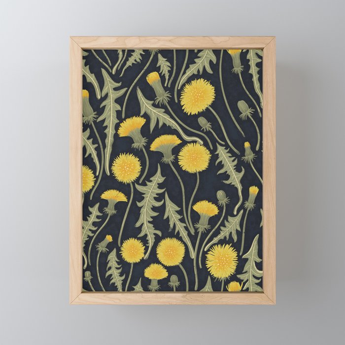 Dandelions, green, yellow and black Mini Art Print Gallery Image 1